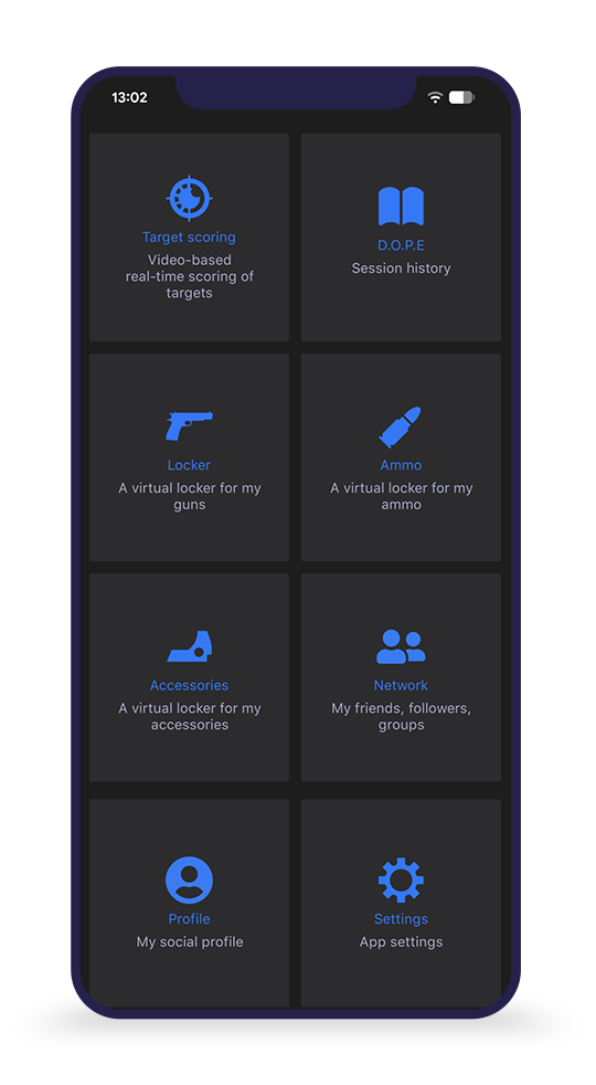 Dashboard principal de la aplicación Android AccuShoot