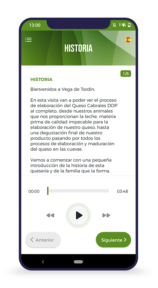 Pantalla 5 de la audioguía Quesería Vega de Tordín