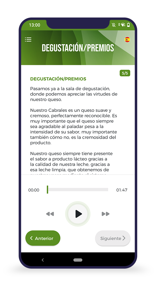 Pantalla 9 de la audioguía Quesería Vega de Tordín