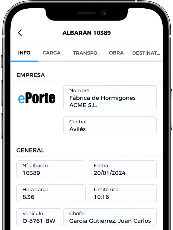 Listado de albaranes en curso en la app ePorte