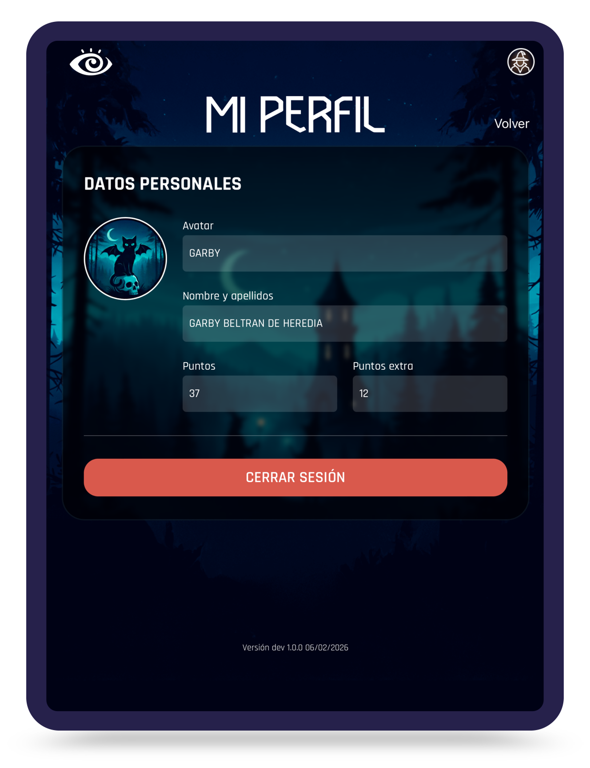 Perfil de usuario de Escuelas Visualia con avatar y puntos