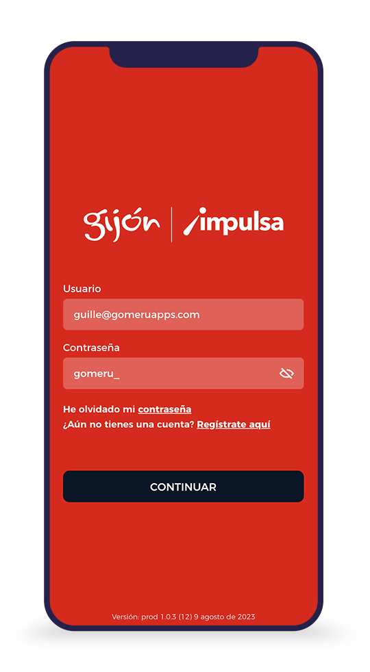 Acceso de usuarios en Gijón Impulsa app incidencias