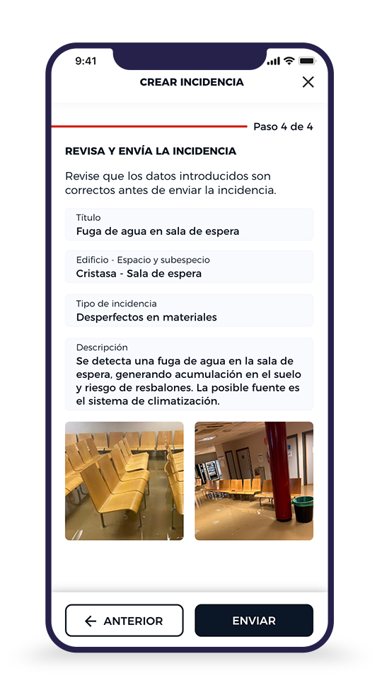 Revisión y envío de incidencia en Gijón Impulsa
