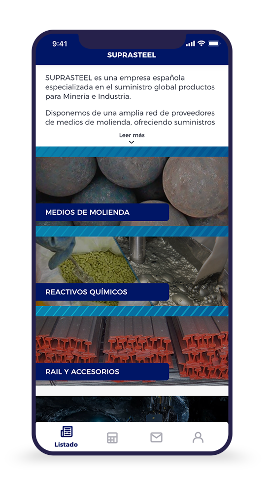 Pantalla 1 de la aplicación móvil Suprasteel